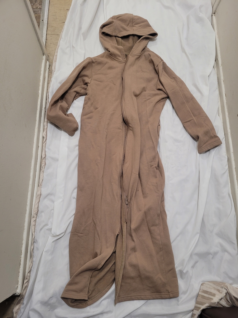 Smash + Tess Longline Hooded Zip Teddy Jacket in Taupe